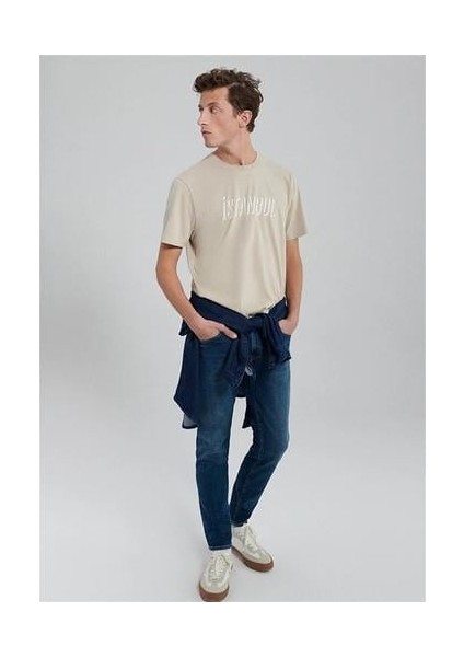 M0611956-82393 Açık Bej Erkek Regular Istanbul T-Shirt