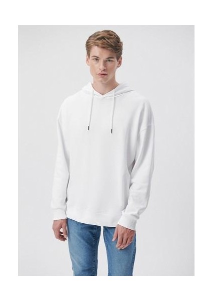 Erkek Kapüşonlu Beyaz Basic Sweatshirt 0610062-620 fiyatları