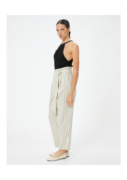 Keten Karışımlı Balon Pantolon Yüksek Belli Cepli Kemer Detaylı fiyatları