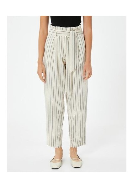 Keten Karışımlı Balon Pantolon Yüksek Belli Cepli Kemer Detaylı modelleri