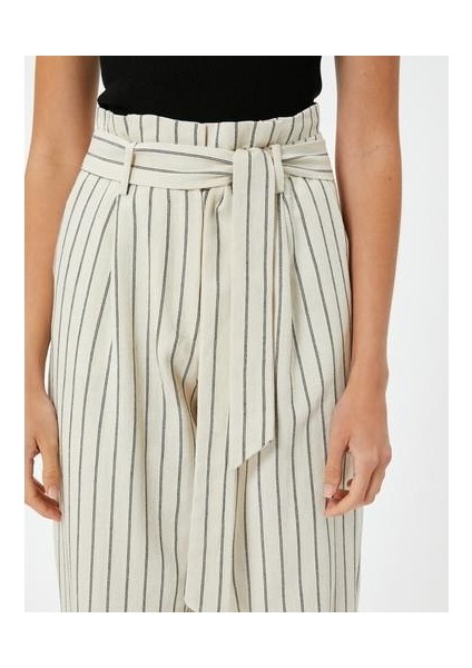 Keten Karışımlı Balon Pantolon Yüksek Belli Cepli Kemer Detaylı indirimleri