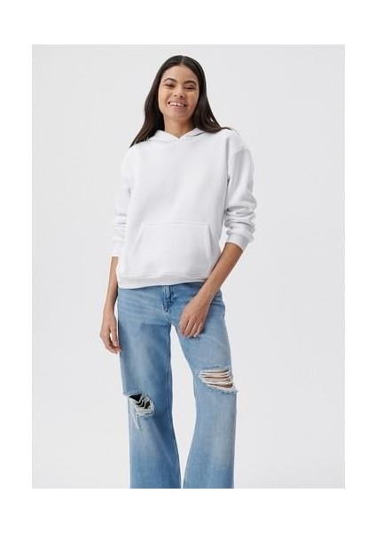 Kadın Kapüşonlu Beyaz Basic Sweatshirt 167299-70000