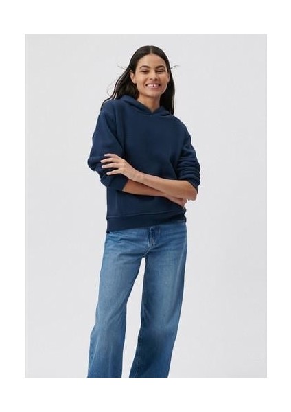 Kapüşonlu Lacivert Basic Sweatshirt 167299-70488