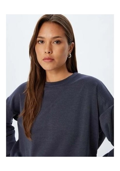 Basic Sweatshirt Uzun Kollu Bisiklet Yaka - Koton - 5WAK10063EK - Lacivert - Xl modelleri