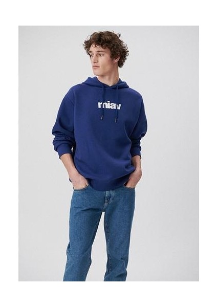 Miav Baskılı Kapüşonlu Mavi Sweatshirt 0S10001-70722 fiyatları