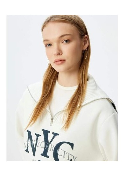 5WAL10194IK 010 Ekru Genc Kız Jersey Sweatshırt