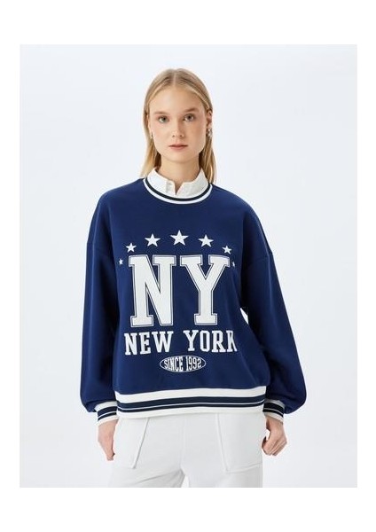 Kolej Baskılı Biyeli Bisiklet Yaka Şardonlu Oversize Sweatshirt modelleri