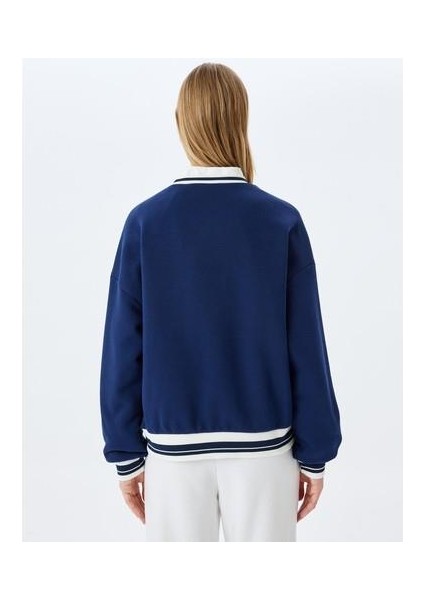 Kolej Baskılı Biyeli Bisiklet Yaka Şardonlu Oversize Sweatshirt fırsatları