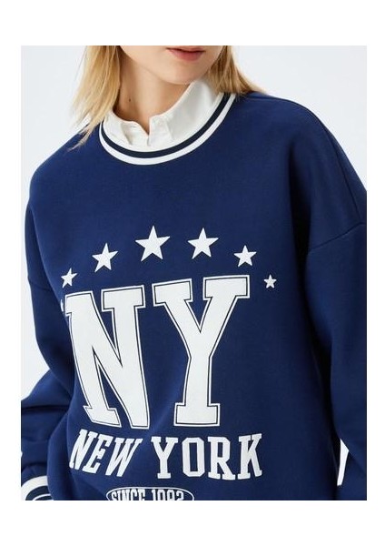 Kolej Baskılı Biyeli Bisiklet Yaka Şardonlu Oversize Sweatshirt indirimleri