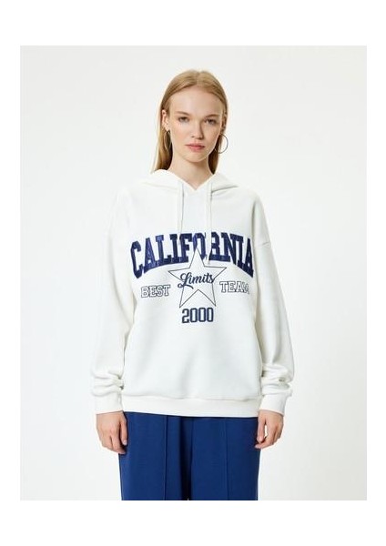 Oversize Kapüşonlu Sweatshirt Kolej Işlemeli Uzun Kollu Şardonlu modelleri