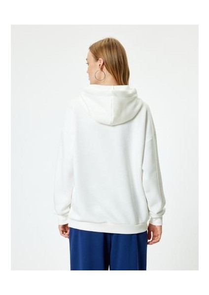 Oversize Kapüşonlu Sweatshirt Kolej Işlemeli Uzun Kollu Şardonlu fırsatları