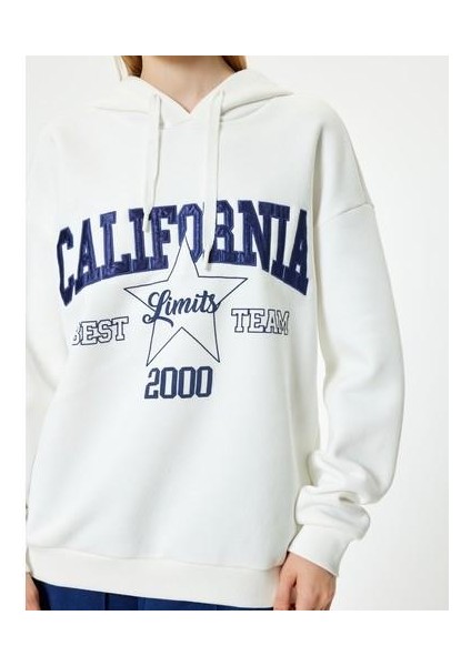 Oversize Kapüşonlu Sweatshirt Kolej Işlemeli Uzun Kollu Şardonlu indirimleri