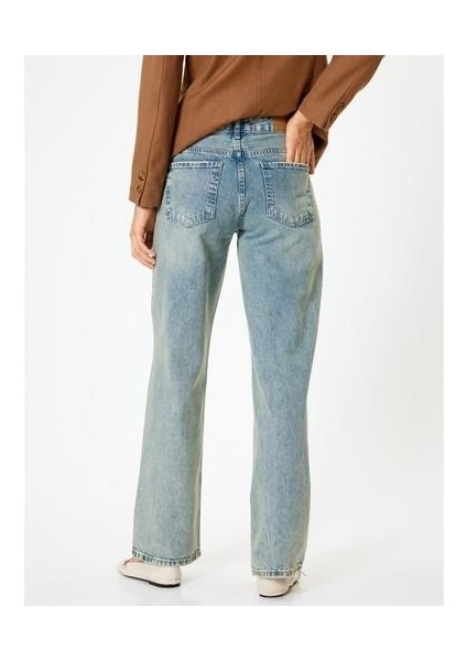 Düz Paça Kot Pantolon Düğmeli - Eve Straight Jeans