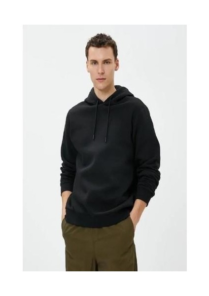 Erkek Basic Kapşonlu Sweat Uzun Kollu Siyah
