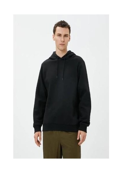 Erkek Basic Kapşonlu Sweat Uzun Kollu Siyah modelleri