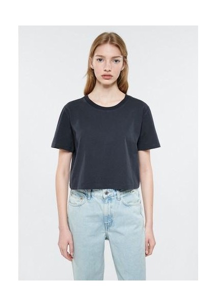 Kadın Koyu Gri Crop Basic Tişört 1611644-70087 fiyatları