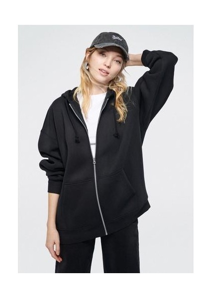 Kapüşonlu Fermuarlı Siyah Sweatshirt 1610221-900