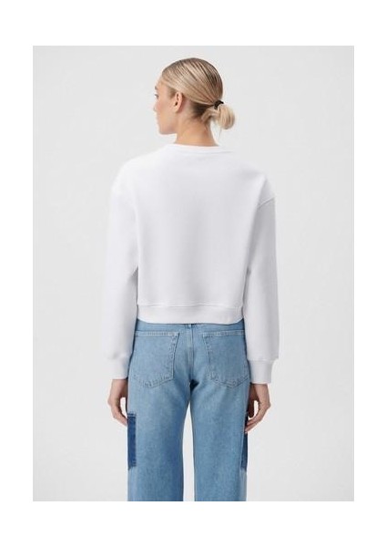 Mavi Logo Baskılı Beyaz Crop Sweatshirt 1611601-620
