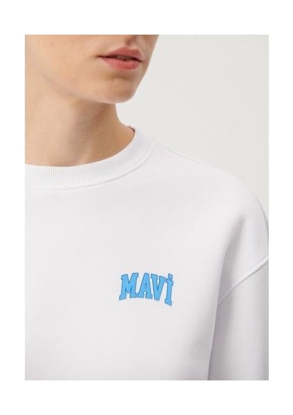 Mavi Logo Baskılı Beyaz Crop Sweatshirt 1611601-620