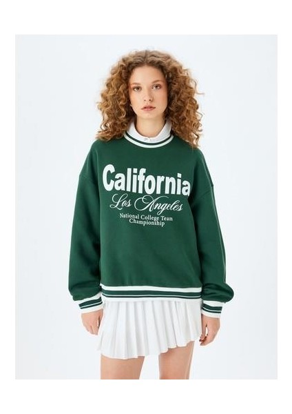 Bisiklet Yaka Kolej Baskılı Biyeli Oversize Sweatshirt modelleri