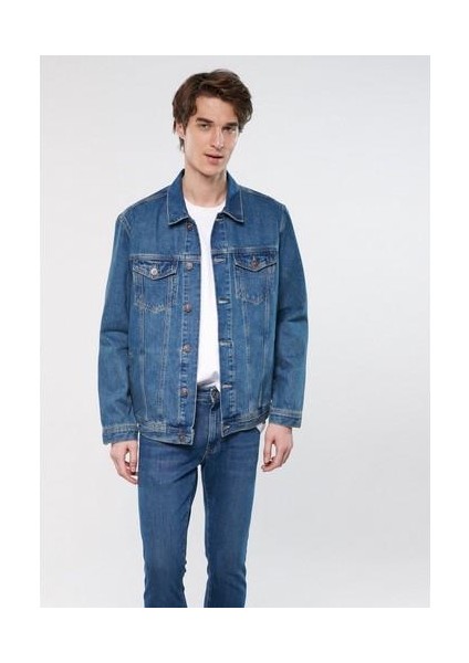 Drake Classic Denim Puslu Indigo Mavi Jean Ceket 010143-89136 indirimleri
