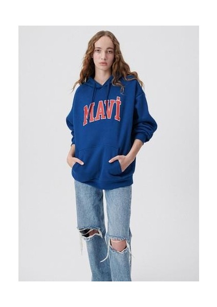 Mavi Logo Baskılı Kapüşonlu Lacivert Sweatshirt 1600361-82625