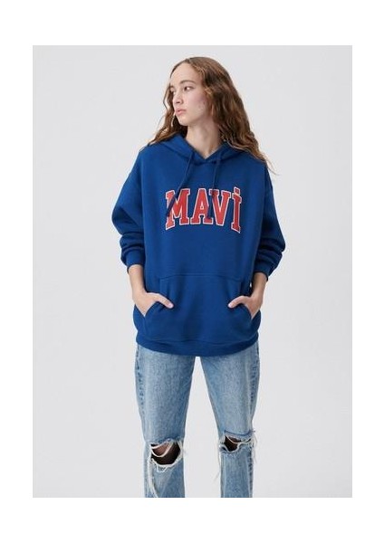 Mavi Logo Baskılı Kapüşonlu Lacivert Sweatshirt 1600361-82625