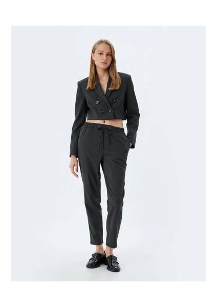 5WAK40005UW Koton Kadın Kanvas Pantolon Gri