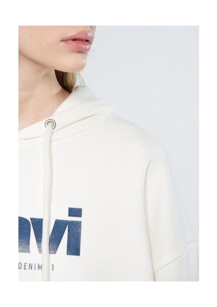 Mavi Logo Baskılı Kapüşonlu Ekru Sweatshirt 168334-81964