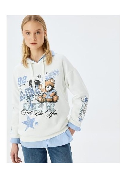 Kolej Baskılı Kapüşonlu Oversize Sweatshirt
