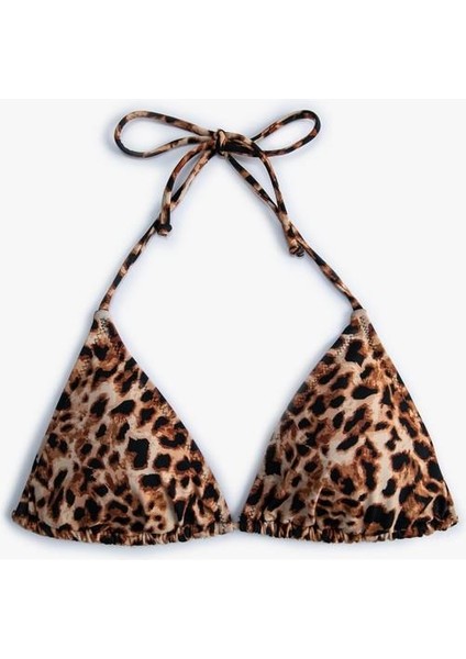 Leopar Bikini Üstü Üçgen Ipli