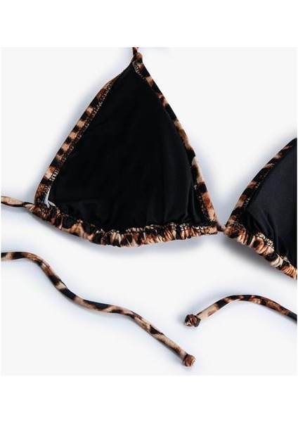 Leopar Bikini Üstü Üçgen Ipli