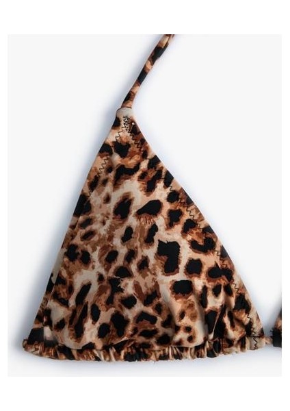 Leopar Bikini Üstü Üçgen Ipli