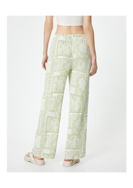 Etnik Desenli Bol Paça Pantolon Rahat Kalıp Yüksek Bel fiyatları