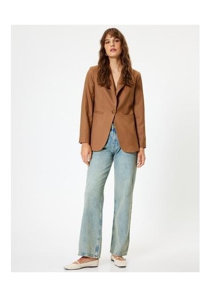 Düz Paça Kot Pantolon Düğmeli - Eve Straight Jeans