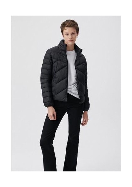 Dik Yaka Siyah Şişme Mont 110698-900