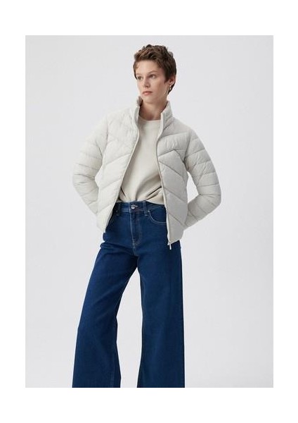 Su İtici Dik Yaka Ekru Şişme Mont 110698-27105