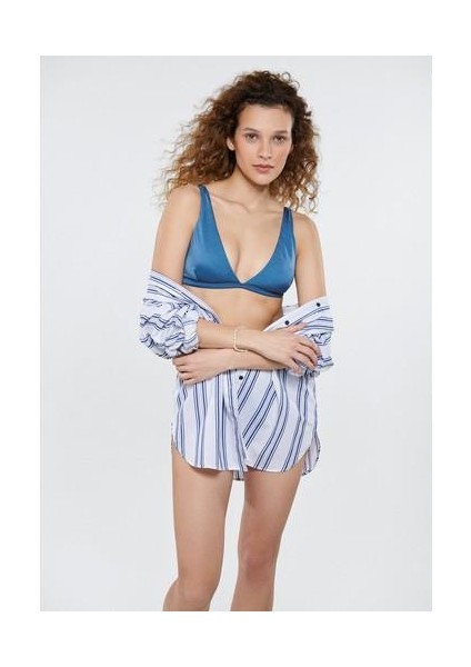Kadın Dokulu Mavi Bikini Üstü 1910468-70866