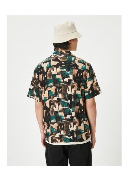 4SAM60042HW 9d8 Yesıl Desenlı Erkek Vıskoz Dokuma Kısa Kollu Gomlek fiyatları