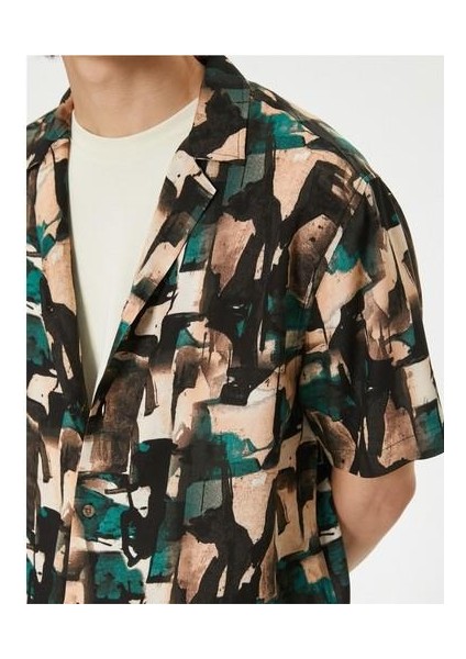 4SAM60042HW 9d8 Yesıl Desenlı Erkek Vıskoz Dokuma Kısa Kollu Gomlek modelleri