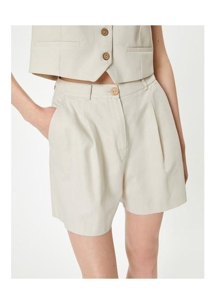 Keten Şort Astarlı Cepli Pens Detaylı indirimleri