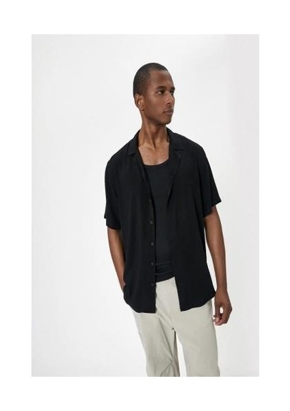 Yazlık Gömlek Kısa Kollu Devrik Yaka Düğmeli Viskon Kumaş