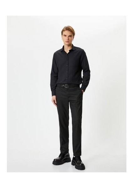 Slim Fit Gömlek Yarım Italyan Yaka Uzun Kollu