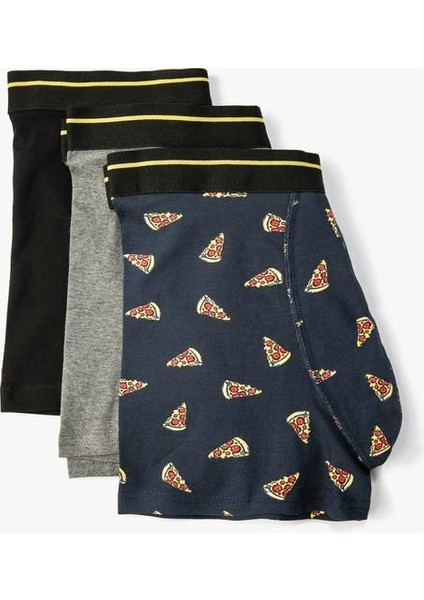 3'lü Boxer Seti Pizza Baskılı Çok Renkli
