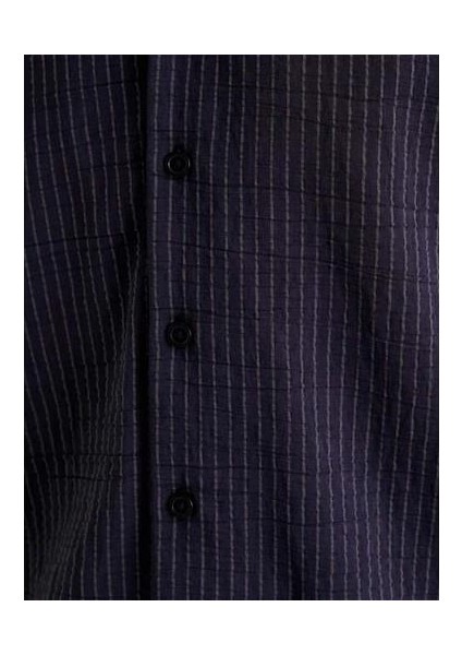 Kısa Kollu Gömlek Devrik Yaka Düğmeli - Koton - 4SAM60055HW - Lacivert Çizgili - S fiyatları