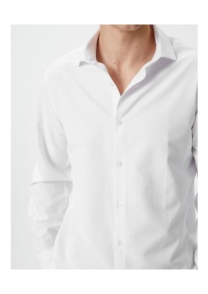 Slim Fit Gömlek Yarım Italyan Yaka Düğmeli Dokulu modelleri