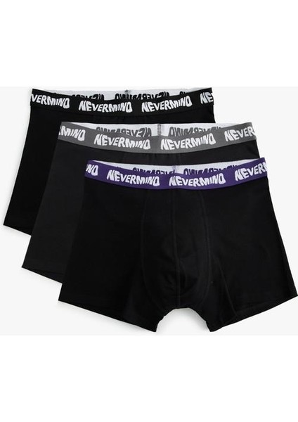 3'lü Boxer Seti Oversize Slogan Baskılı Pamuklu