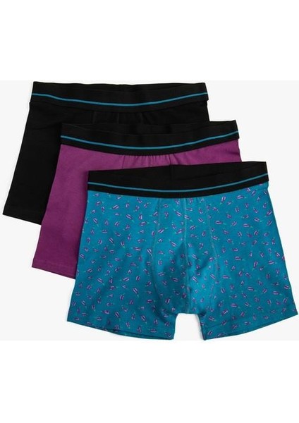 3'lü Baskılı Boxer Seti Beli Lastikli Pamuklu