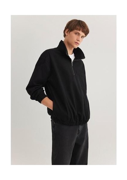 Yarı Fermuarlı Antrasit Denim Sweatshirt 0211137-900