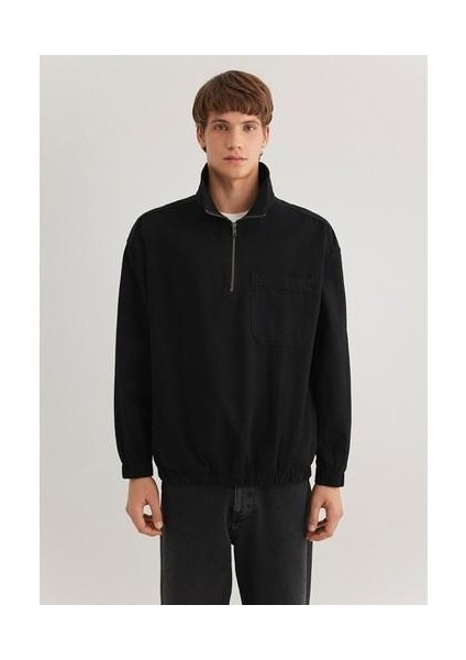 Yarı Fermuarlı Antrasit Denim Sweatshirt 0211137-900